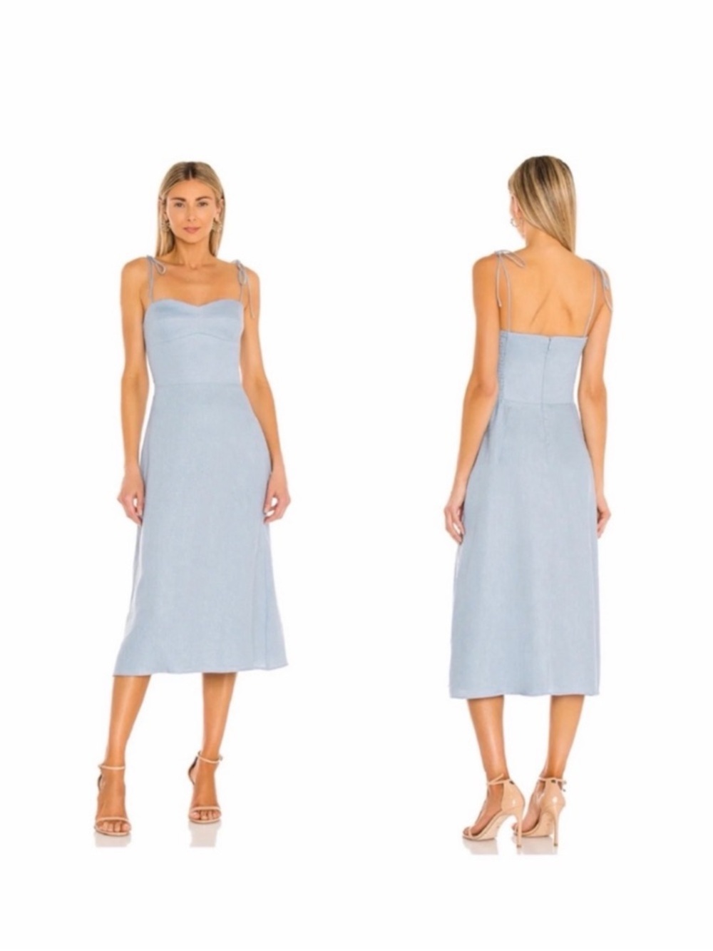 Amanda Uprichard Light Blue Tie-Strap Midi Dress